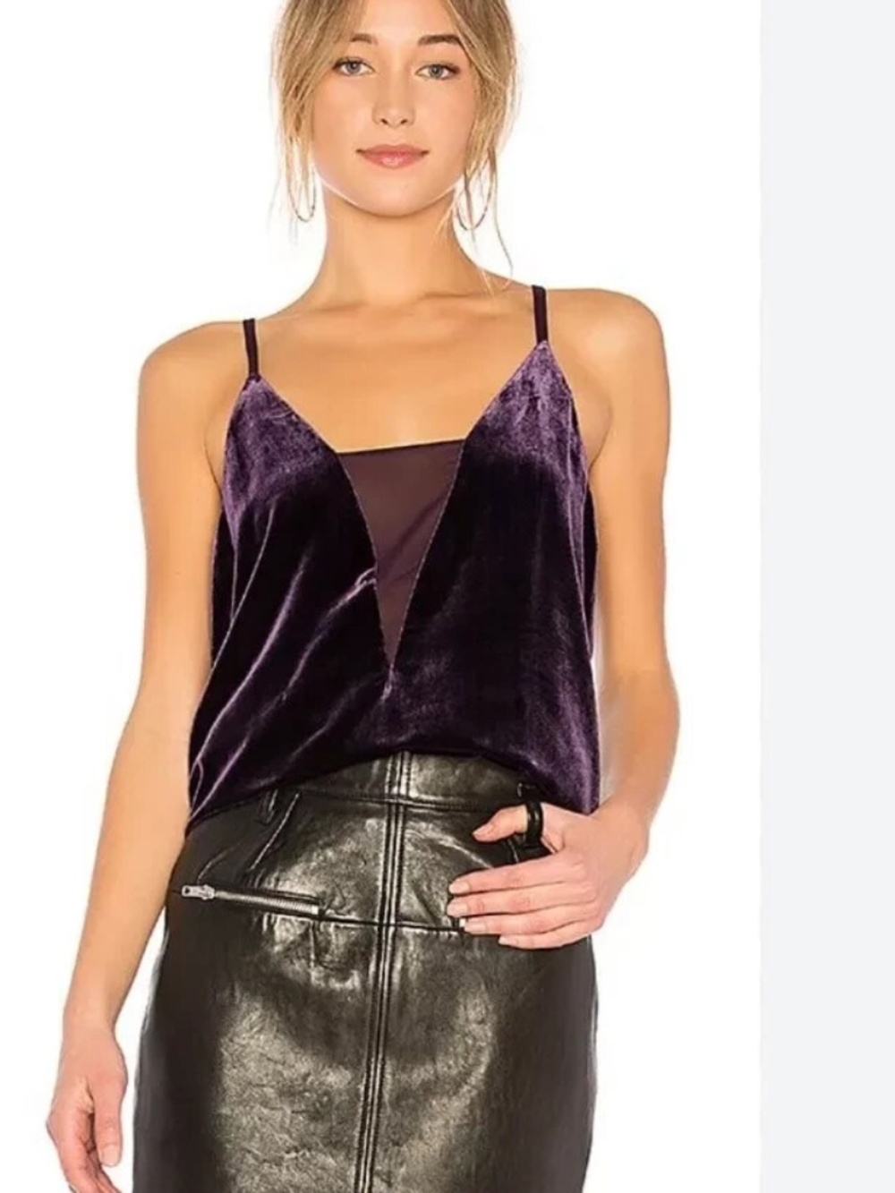 BCBG Max Azria High/Low Velvet Silk Back Hem Slit Purple Dress Top